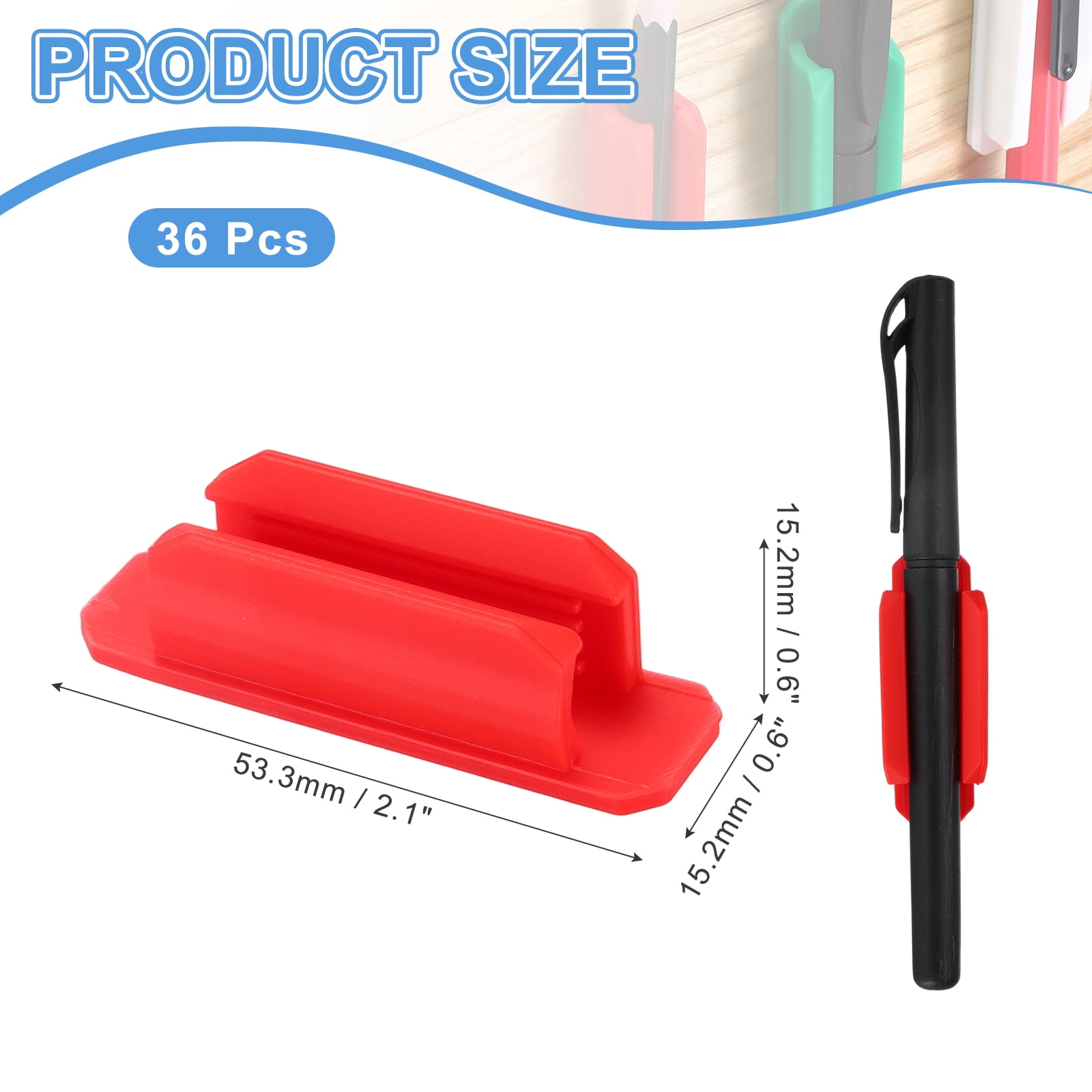 Adhesive Pen Holders, 36 Pack Silicone Flexible Pencil Holder Marker Clip Organizer for Walls, Clipboards, Writing Boards, Office, Car, Desk Accessories, Red