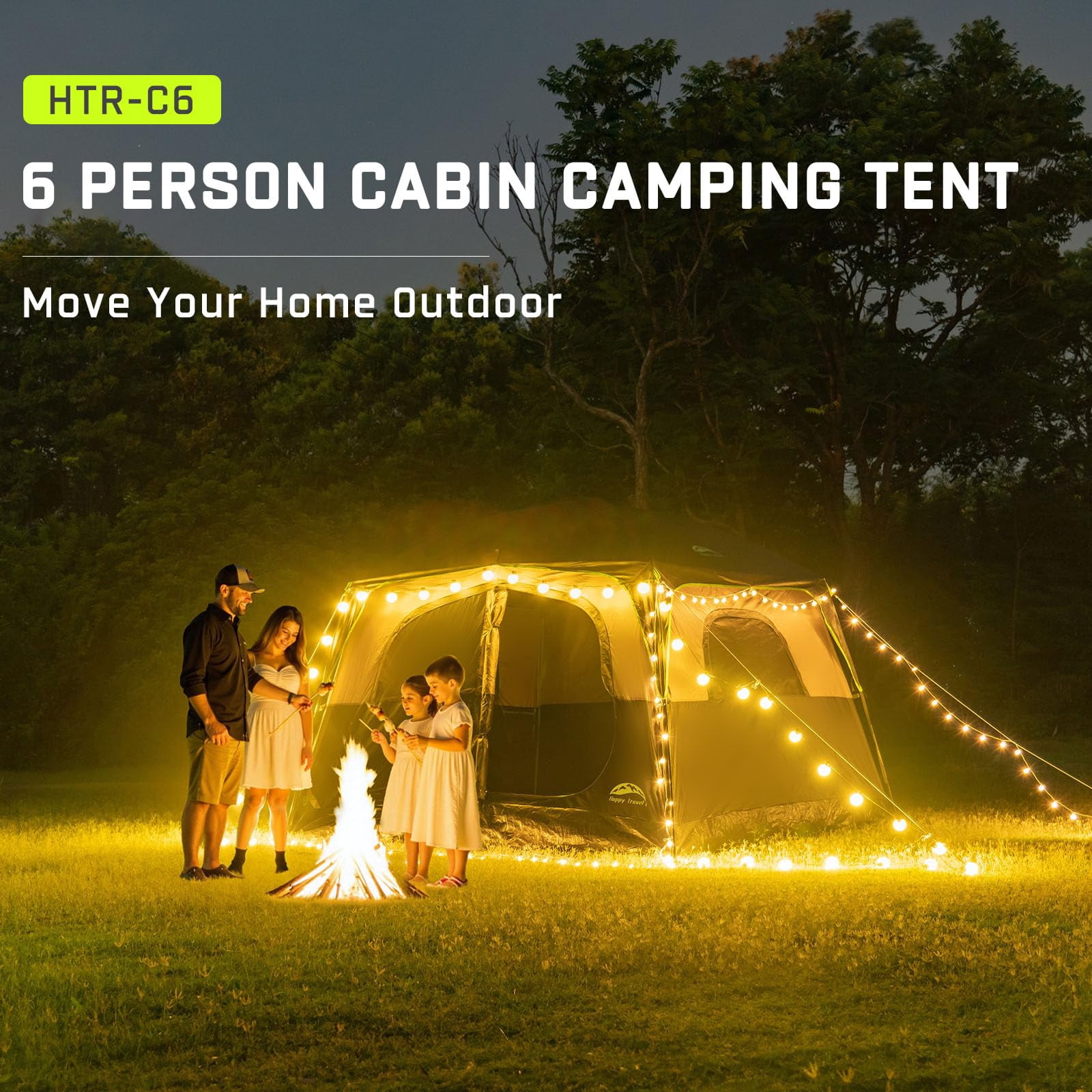 Tent 6 Person Tents For Camping  Waterproof Easy Setup With Rainfly Portable Large Family Cabin 5 Mesh Windows And Carry Bag Outdoor & Hiking