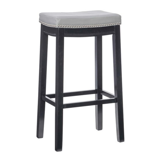 Linon Claridge Backless Bar Stool Gray Faux Leather Wood Frame in Black Finish