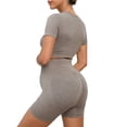 thumbnail image 5 of Tqyyweavej Maternity 2 Piece Outfit Quick Dry Short Sleeve Crewneck Yoga Tops and Over The Belly Solid Color Ribbed Workout Shorts, 5 of 7