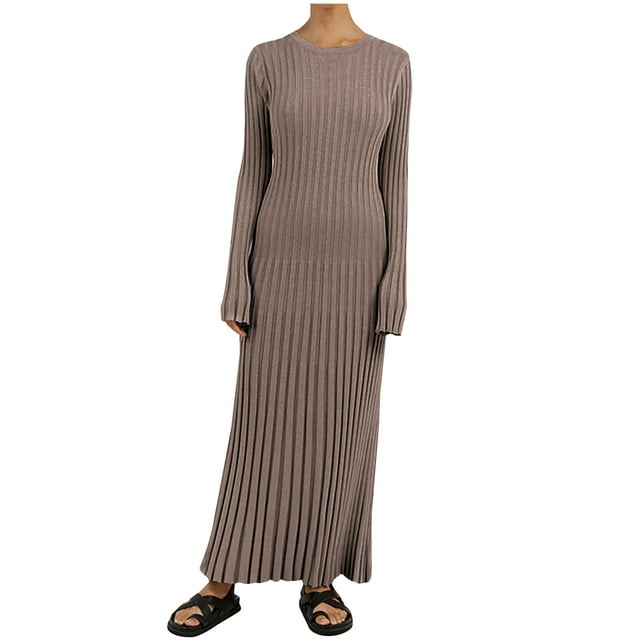 Mrat Chandails à Col Roulé pour Femme Chandail Décontracté pour Femme à Col Rond à Manches Longues Taille Enveloppée Fessiers Noués Enveloppement Fessiers Robe Chandail Côtelée Chandail pour Femme Côtelé S-197 Café L