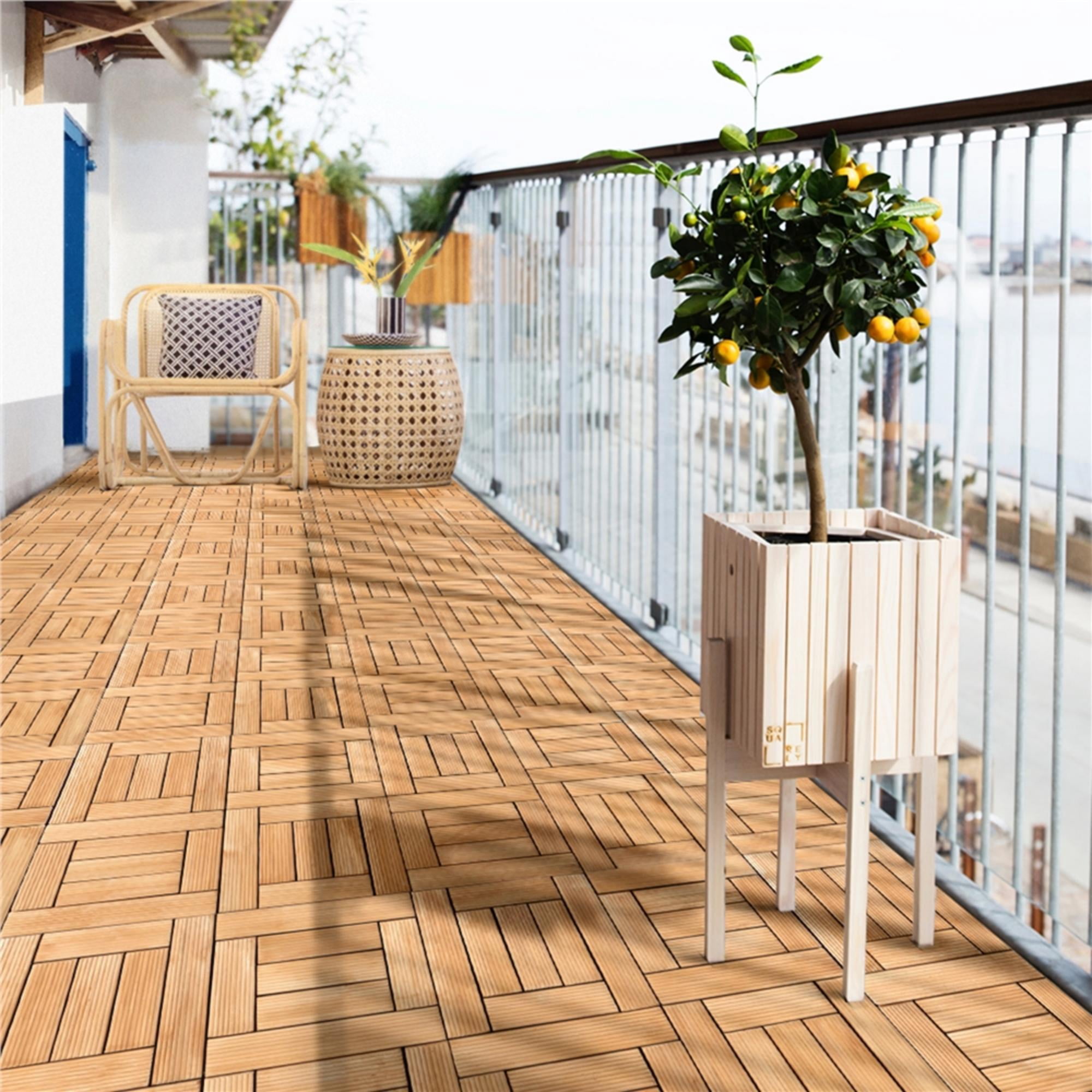 Renwick 27 Pieces Acacia Wood Interlocking Deck Tiles for Outdoor & Indoor, Natural Wood