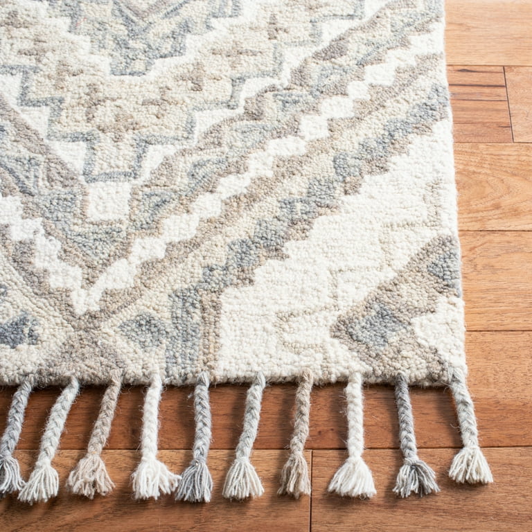 【新品】RUG LIKE AMERICAN SLEEVE KNIT SAFAVIEH Aspen Caymen Geometric Fringe Wool Area Rug, Taupe