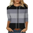thumbnail image 2 of Royisotas Summer Womens Plus Tops 3/4 Sleeve Gray Casual Striped Women's T-Shirts Loose Crew Neck Shirts, 2 of 5