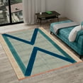 thumbnail image 2 of Casavani Handblock Printed Cotton Rug Blue Living Room Carpets Bohemian Indoor Outdoor Kilim Rug 12x15 feet, 2 of 6
