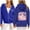 Blue, variant on Womens Pink Flower Zip Up Hoodies Preppy Style Trendy Bubble Letter Print Casual Pullover Sweatshirts Long Sleeve Tops Preppy Hoodies Pink XXXL