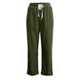 thumbnail image 4 of ZHYou No Boundarie Womens Pants Corduroy Drawstring Wide Leg Elastic High Waisted Soft Knit Loose Fit Casual Trousers with Pockets,Army Green,Size 3XL, 4 of 8