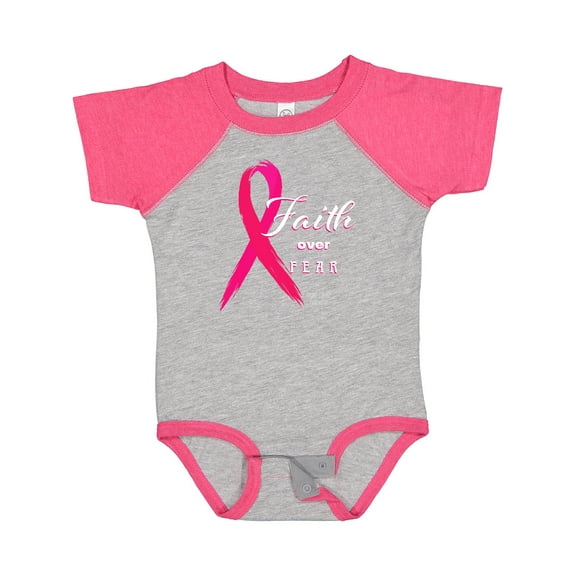 Inktastic Faith Over Fear Breast Cancer Awareness with Pink Ribbon Boys or Girls Baby Bodysuit
