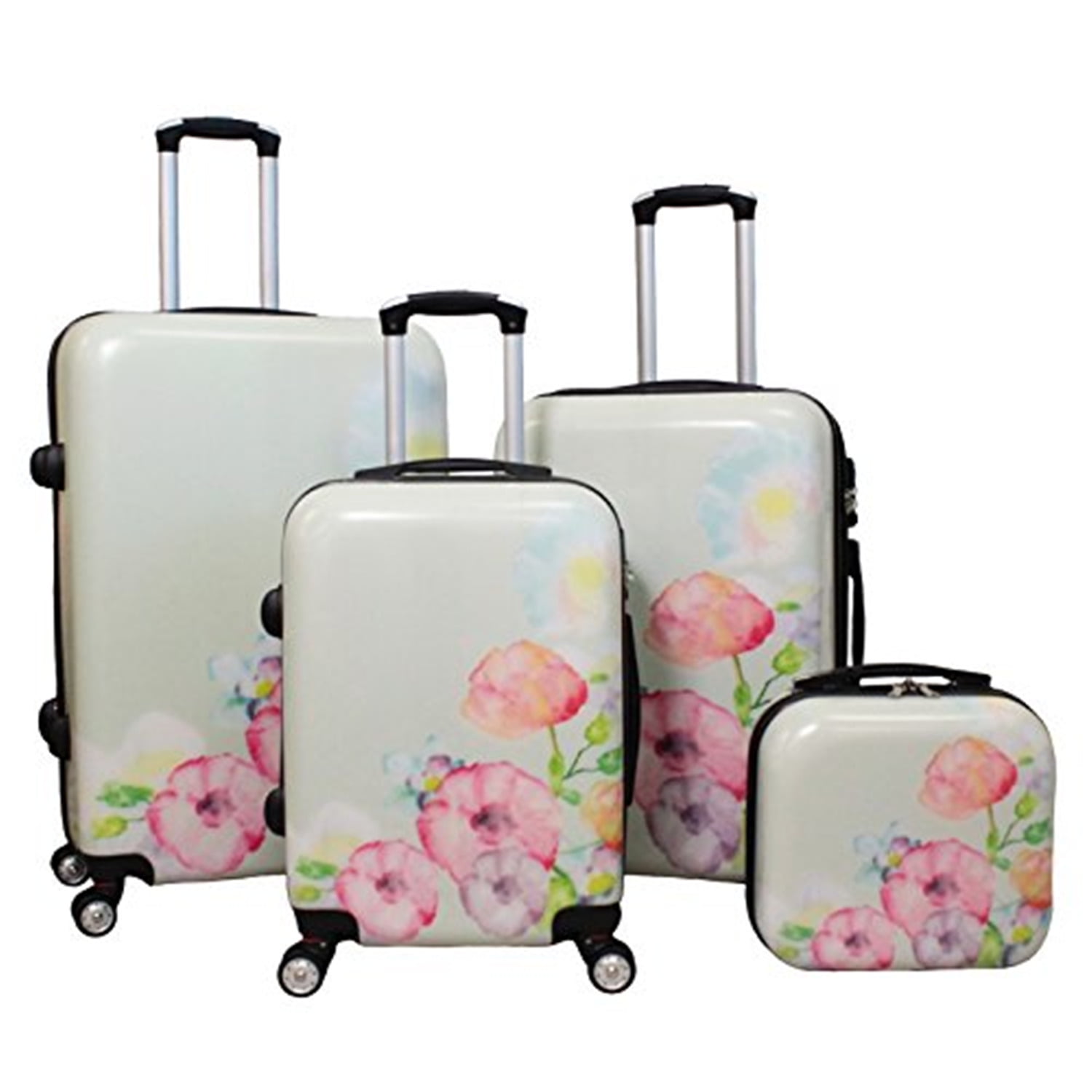 Flower Bloom 4 Piece Lightweight Hardside Spinner Luggage Set - Flower ...