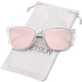 thumbnail image 1 of Lunettes de Soleil Polarisées pour Femmes Hommes Style Rétro Designer Classique (Cadre Clair / Lentille Miroir Rose, 54), 1 of 2