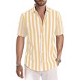thumbnail image 4 of Mens Stripe Shirt Lapel Short Sleeve Dress Shirt Button-down Loose Blouse Tops, 4 of 4
