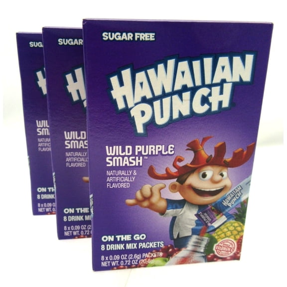 Hawaiian Punch Wild Purple Smash  Sugar Free  Drink Mix  Lot of 3