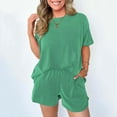 thumbnail image 5 of Chbgutlmr 2 Piece Sets for Women Summer Ribbed Crewneck Short Sleeve T Shirt Shorts Pockets Lounge Outfits, 5 of 6