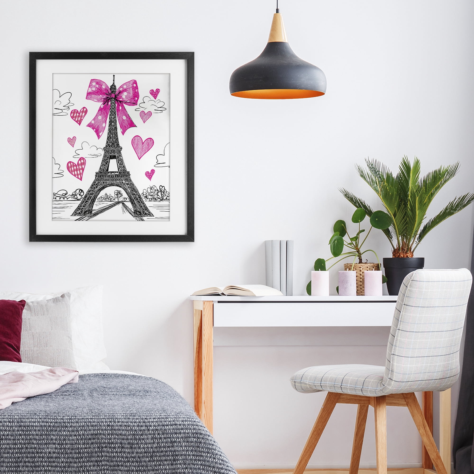Stupell Industries Heart Patterned Eiffel Tower Black Framed Print Under Glass, design by Jess Stempel
