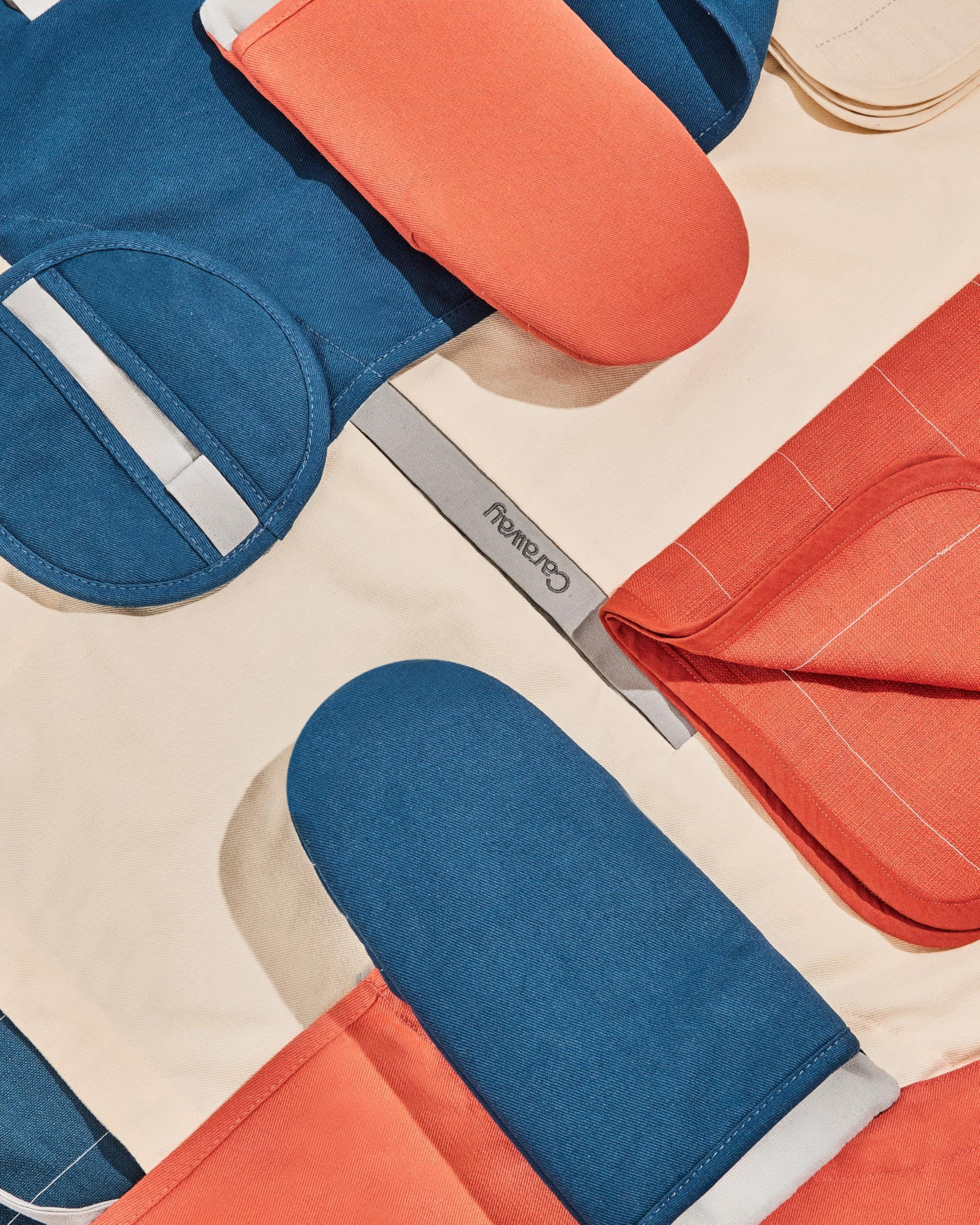 Caraway Oven Mitts - Cotton Mitt Double-layer & Stain-resistant Stitching Safe Handling Of Hot Kitchenware Set 2 Navy