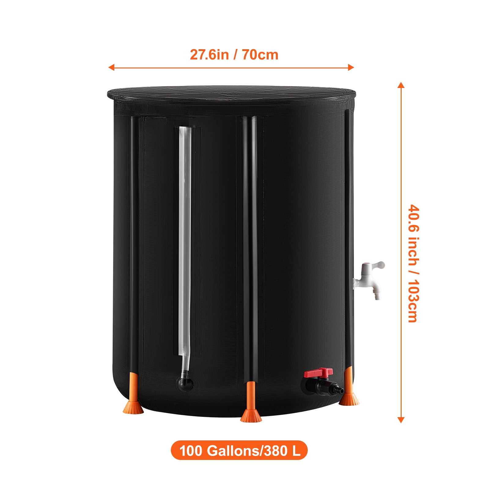 KFFKFF Foldable Water Barrel, 100 Gallon/380 L, Durable PVC Construction, Includes Spigots & Overflow Kit for Efficient Garden Irrigation