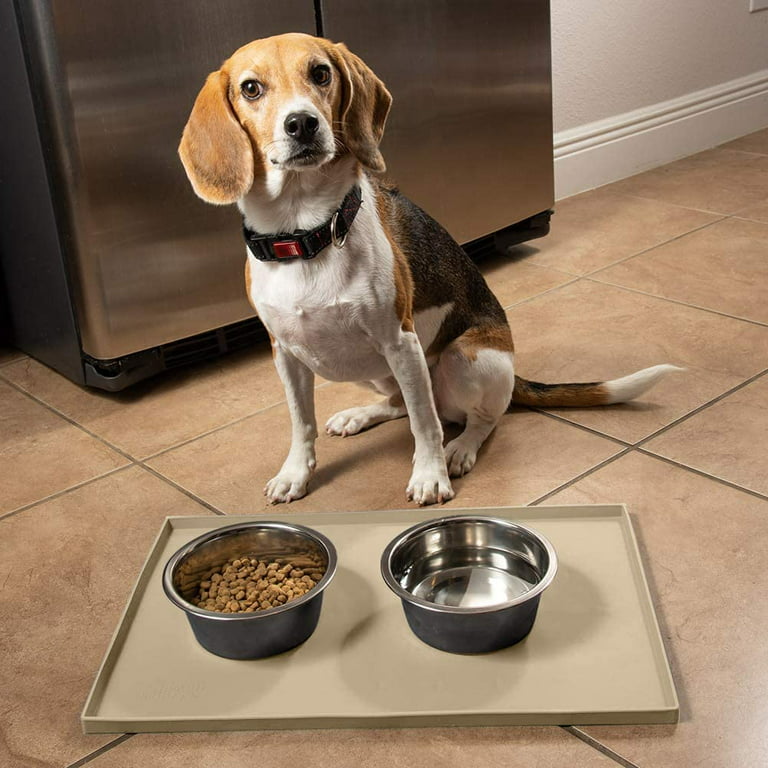 Leashboss Dog Mat for Food and Water Bowls - Silicone Waterproof Cat and Dog  Feeding Mats for Floor - Non Slip with Raised Edges to Prevent Pet Splash -  Black (XXL) 