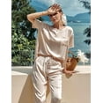 thumbnail image 6 of SOMER Women's Silk Satin Pajama Set 2 Piece Lounge Set Short Sleeve Top and Long Pajama Pant Sleepwear Soft PJs Loungewear 2025 Fall Beige, 6 of 6