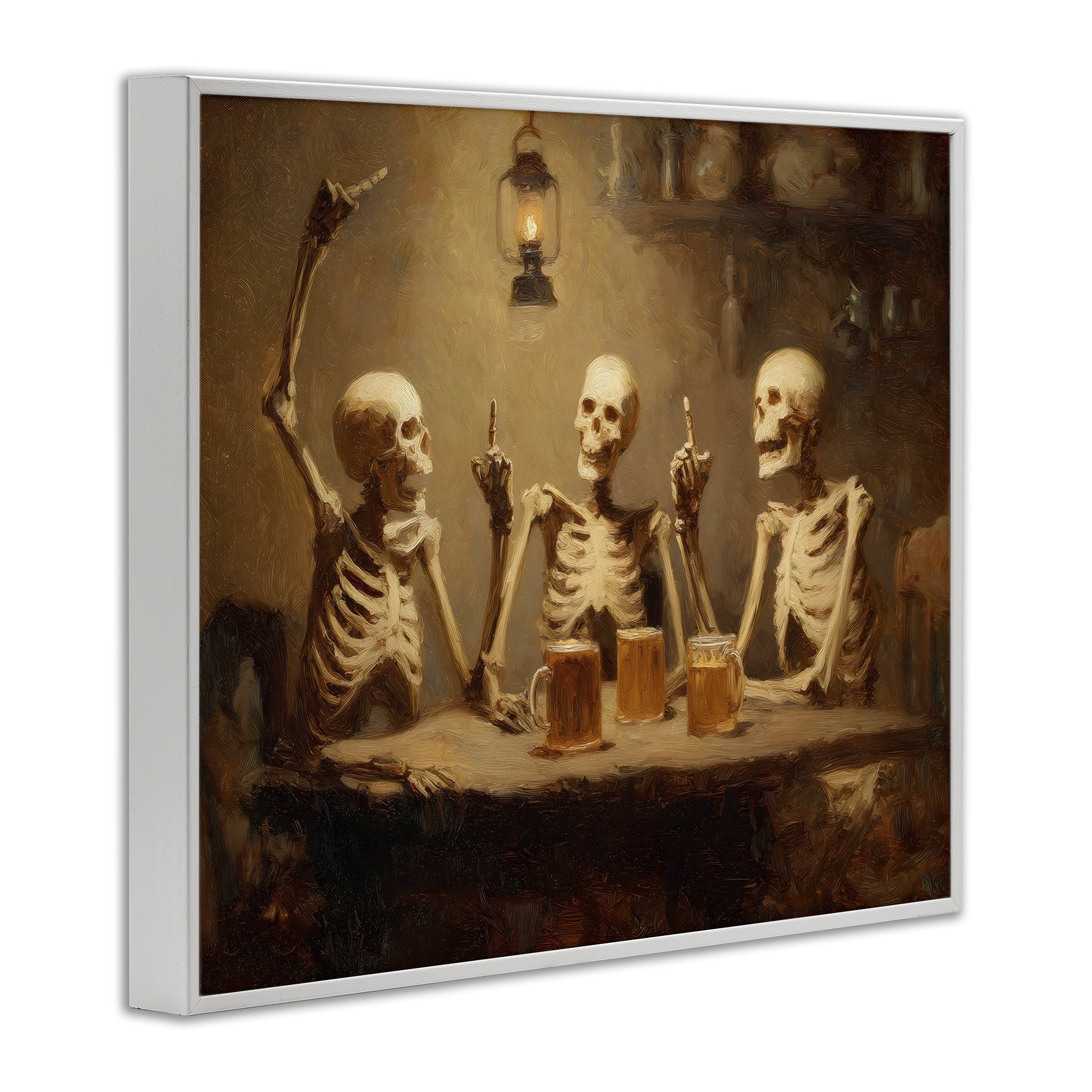 Skeletons Drinking at Tavern White Framed Giclee Art, design by Arlington Prints