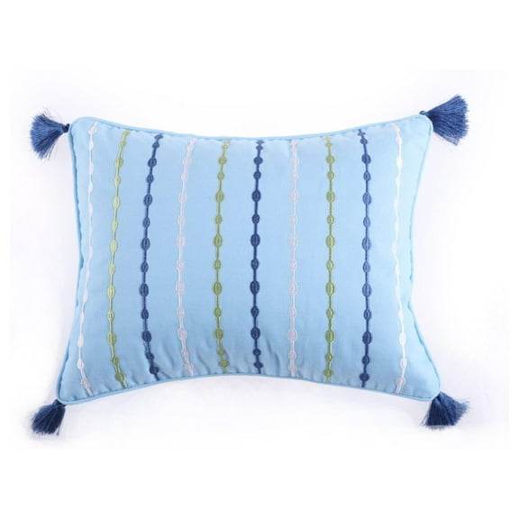 - Catalina - Decorative Pillow (14 x 18in.) - Embroidered Tassel - Baby Blue, Navy, Green, and White
