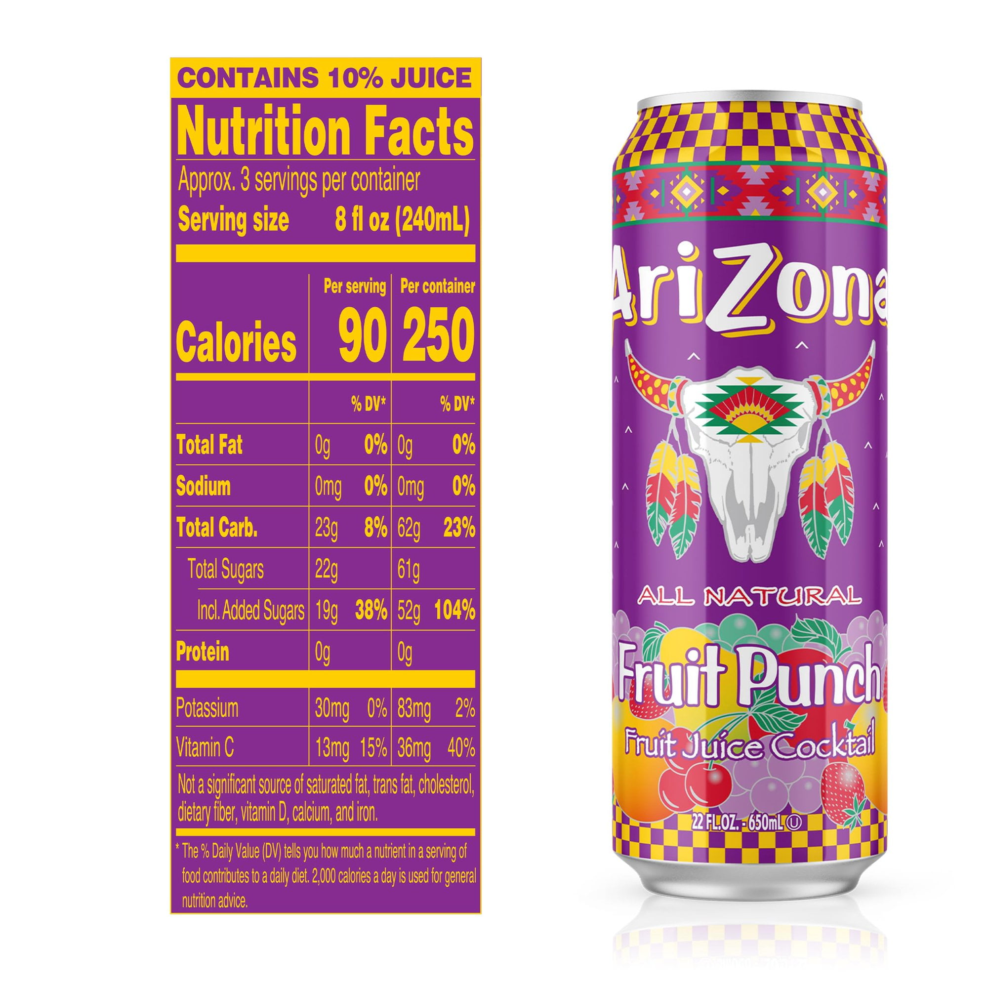 AriZona Fruit Punch, 4 Pack, Big Cans, 22 Fl Oz Each, Shelf-Stable