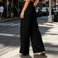 thumbnail image 4 of Lenpel Womens Wide Leg Pants Drawstring High Waist Lounge Ruched Trousers Trendy Side Split Beach Outfits with Pockets, 4 of 5