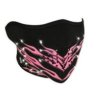 Zan Headgear Neoprene Half Mask with Highway Honey Pink Flames and Rhinestones Design (Multi Color, One Size)