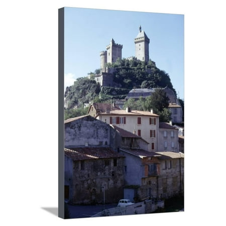 French Chateau House (Chateau de Foix and old houses, Foix, France, c20th century Stretched Canvas Print Wall Art By CM)