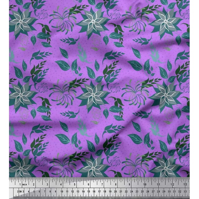 Soimoi Rayon Fabric Triangle,Leaves & Floral Artistic Print Sewing Fabric Yard 56 Inch Wide