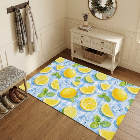 Area Rugs 3'x5', Yellow Lemons Carpet Runner Indoor Outdoor Rugs Home Decor Aesthetic, Summer Botanical Farmhouse Art Non Slip Mats Washable Accent Rug for Living Room Bedroom