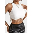 thumbnail image 4 of Rhinestone Fringe Zip Back Round Neck Cropped Top, 4 of 6