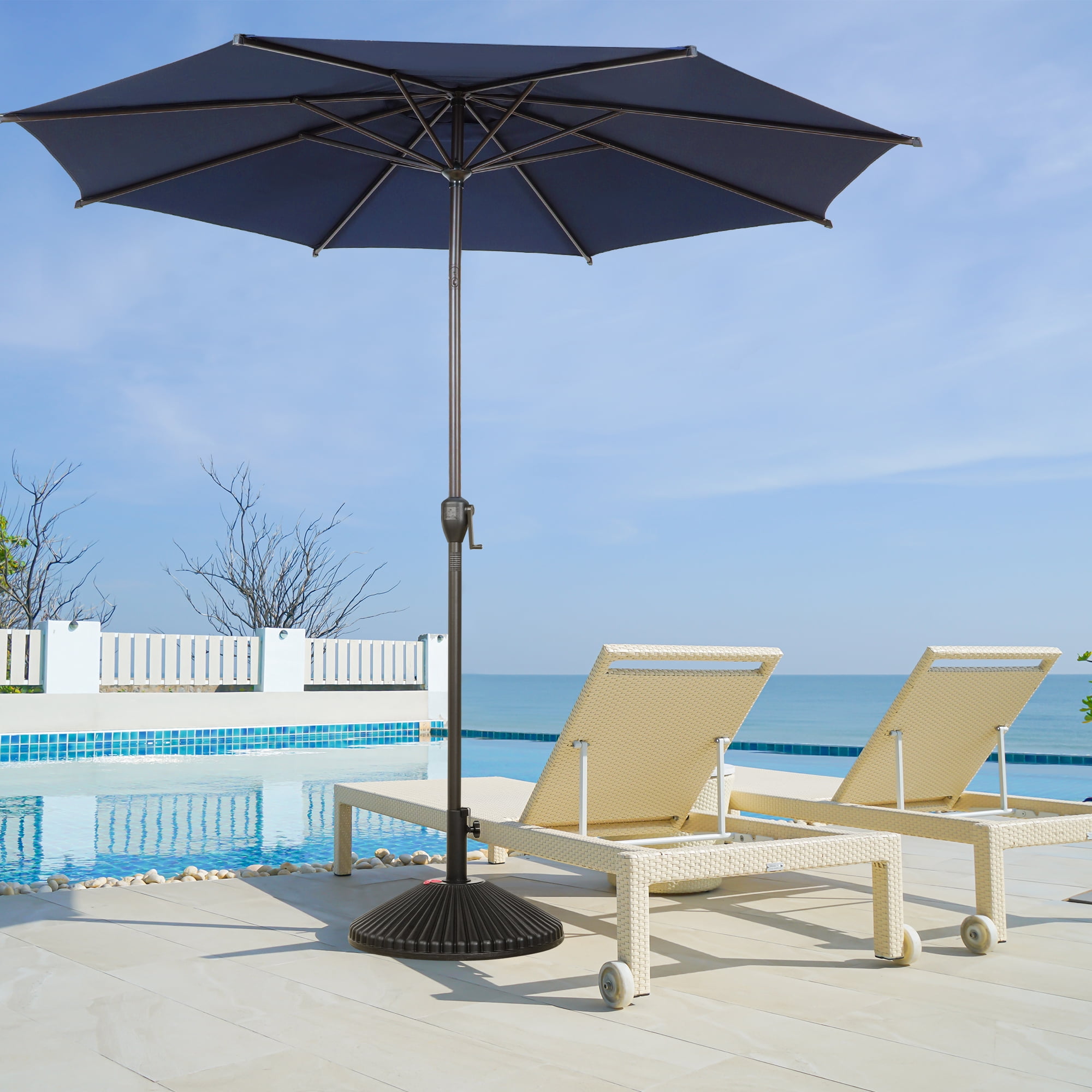 Abba Patio 11ft Lyon Outdoor Patio Umbrella w/ Push-up Tilt & Crank, 6 Ribs, Dark Blue