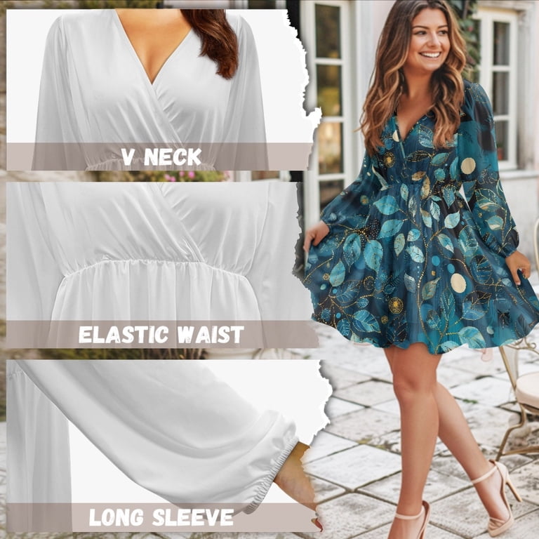 Yuyamidu Leaves Long Sleeve Dresses for Girls Women Casual Flowy Flared  Dress Size M Moon Ladies V Neck A-Line Fit Twirl Dress Casual Knee Length Flared  Dress - Walmart.com