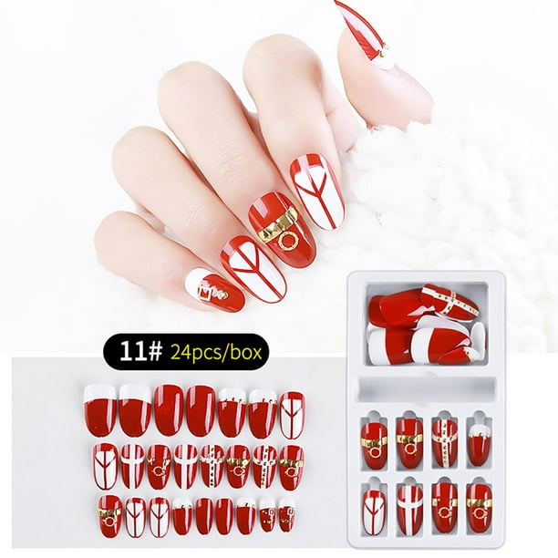 Uñas postizas reutilizables, 24 piezas de plástico para uñas postizas, regalo para mujeres, uñas postizas adhesivas, cobertura total.
