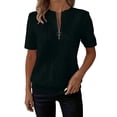 thumbnail image 5 of Hrsba Crewneck Sweatshirts for Women Quarter Zip Crew Neck Short Sleeve Soft Oversized Daily Casual Pullover Sweatshirt, 5 of 8