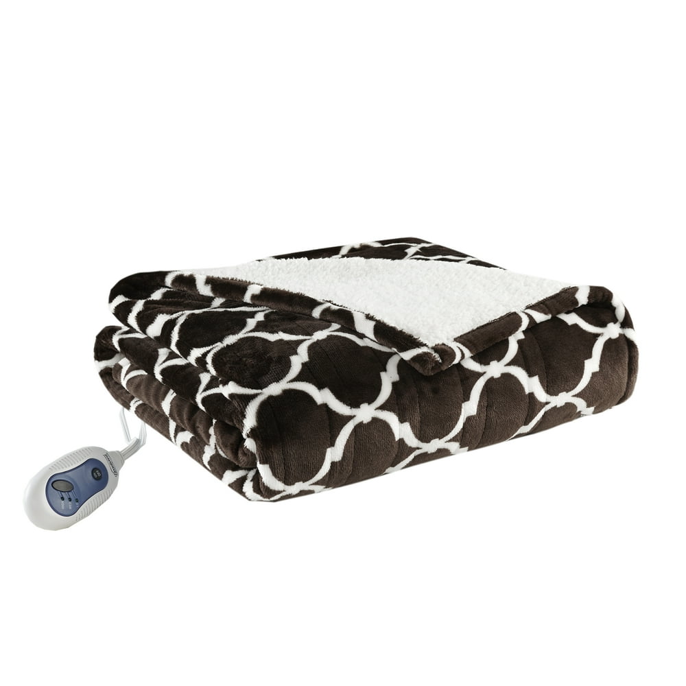 Beautyrest Ogee Sherpa Oversized Heated Electric Snuggle Wrap Throw