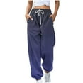 thumbnail image 2 of Pants for Women Color Blocked Printed Drawstring Casual Sweatpants Loose Pants,Womens Pants Navy M, 2 of 4