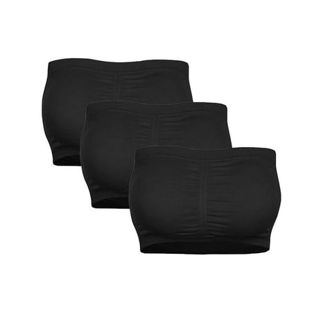 MRULIC tube tops for women Women Size Plus Removable Padded Top Stretchy Bra Strapless Double Bandeau Black + XL