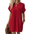 thumbnail image 1 of Vestido Holgado de Corta con Cuello Redondo y Bolsillos, Color Liso, Rojo, Talla XL, 1 of 4