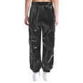 thumbnail image 2 of Miutii Girls Boys Shiny Metallic Dance Cargo Pants Elastic Waistband with Pockets for Hip Hop Jazz Stage Performance Black 10, 2 of 3