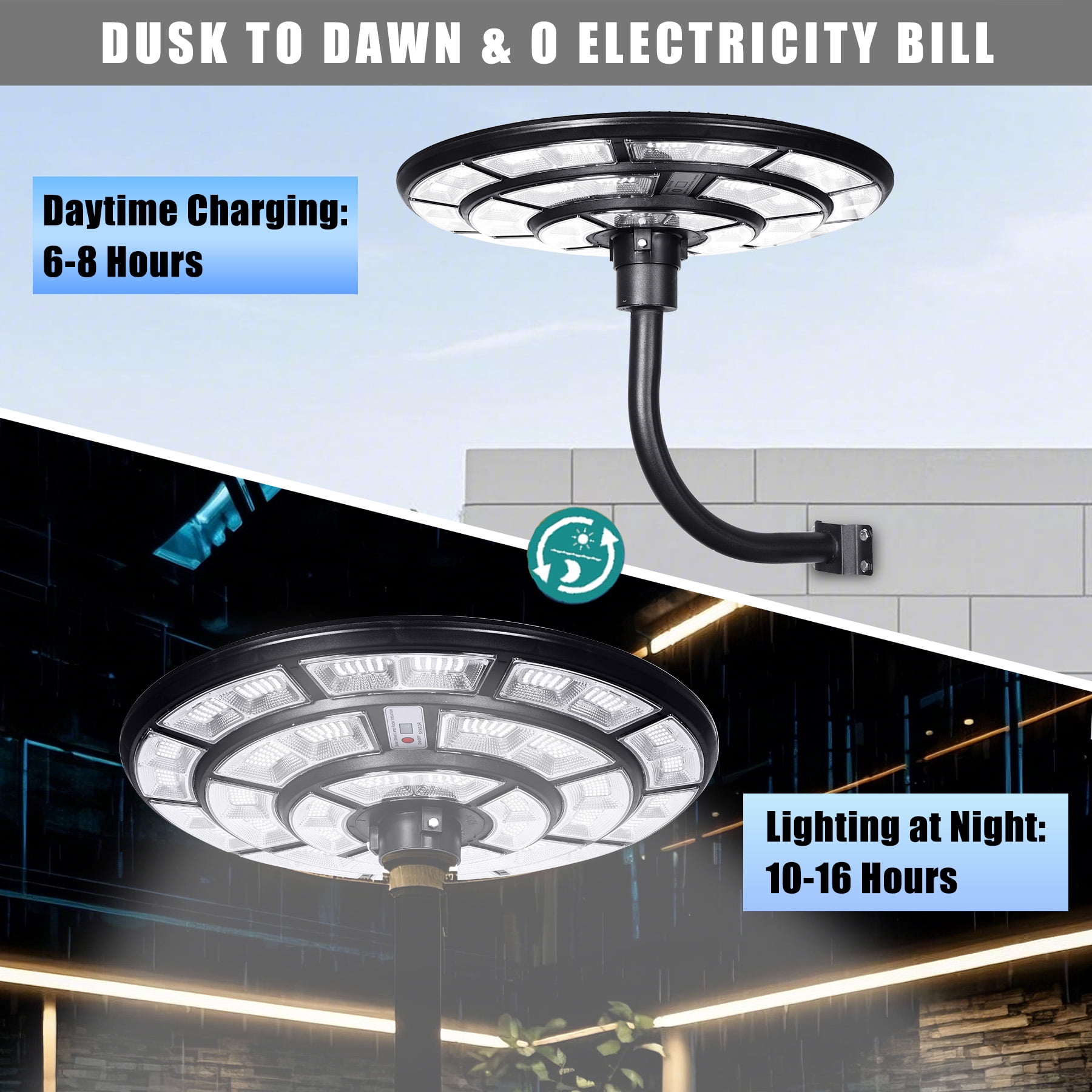 10000W Solar Street Lights Outdoor 360° Wide-Angle, IP66 Waterproof Radar Sensor Solar Parking Lot Light with Remote, 12H Endurance for Garden/Yard/Road (Black)