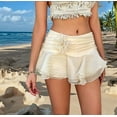thumbnail image 6 of Women'S Mini Skirt Mesh Flowy Hem Y2K Skirts Multi-Layer Ruffle Trim Skort Champagne S, 6 of 9