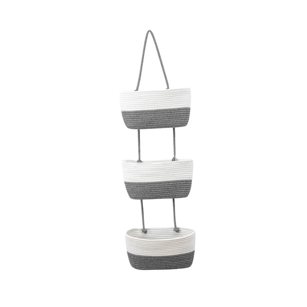 Estante de pared de 3 niveles multifuncional de cuerda de algodón tejida a mano, cesta colgante sencilla Estilo A