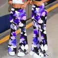 thumbnail image 2 of Yuanlook Women's Watercolor Floral Print Flare Pants, Elastic High Waist Bell Bottom Trousers with Hand Pockets, S-XXL, 2 of 7