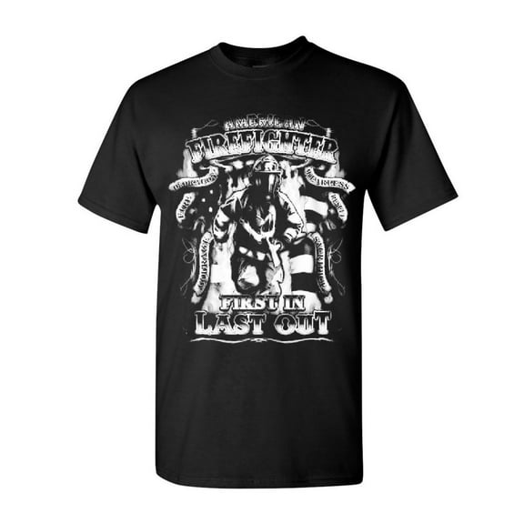 Tee Hunt American Firefighter First in Last Out T-Shirt Fire Rescue Shirt