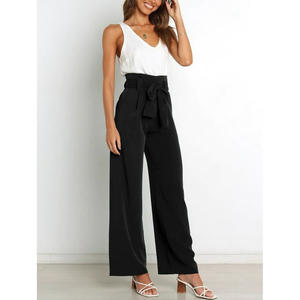 Pantalones con lazo en la cintura para mujer, pantalones cómodos