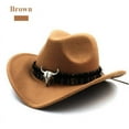 thumbnail image 5 of FNNMNNR Mens Faux Felt Western Cowboy Hat Fedora Outdoor Wide Brim Hat with Strap, 5 of 8