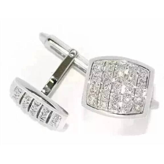 2Ct Round Cut Lab Created Diamond Men's Fancy Cufflinks 14K White Gold Plated Silver