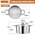 thumbnail image 5 of Vesteel 4 Qt Tri-Ply Stainless Steel Stock Pot, 4 Quart Stockpot Pasta Cooking Cookware with Visible Lid for Soup, 5 of 7