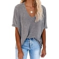thumbnail image 1 of Asyoly Womens Tops Summer Plus Size V Neck Shirts Short Sleeve Waffle Knit Shirts Cotton T Shirts Solid Color Loose Tee Blouse, 1 of 7